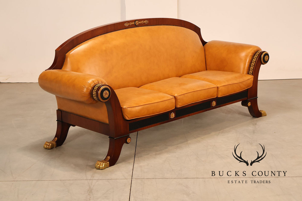 Empire Style Sofa Mahogany And Leather Sofa With Gilt Bronze Mounts