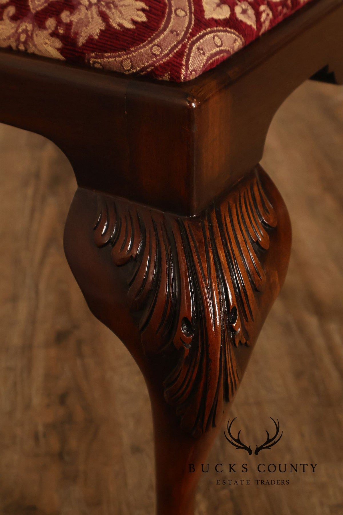 Smith & Watson Georgian Style Carved Mahogany Upholstered Stool