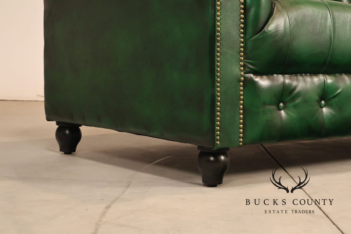 Chesterfield Style  Green Leather Sofa