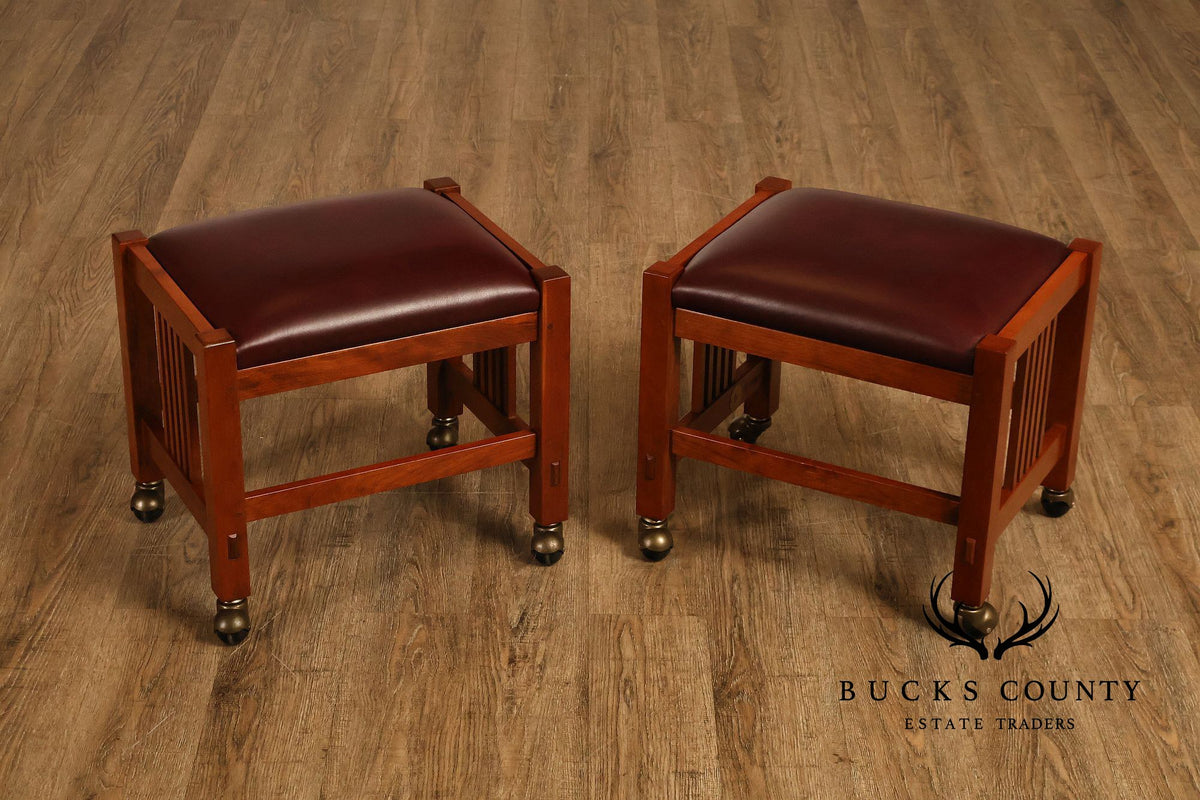 Stickley Mission Collection Pair Of Cherry And Leather Footstools