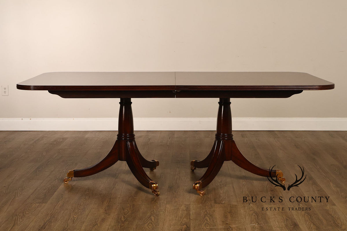 Maitland-Smith Mahogany Double Pedestal Extension Dining Table With Two Leaves