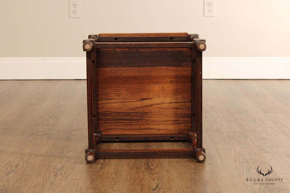 William & Mary Style Oak Square Top Taboret Side Table
