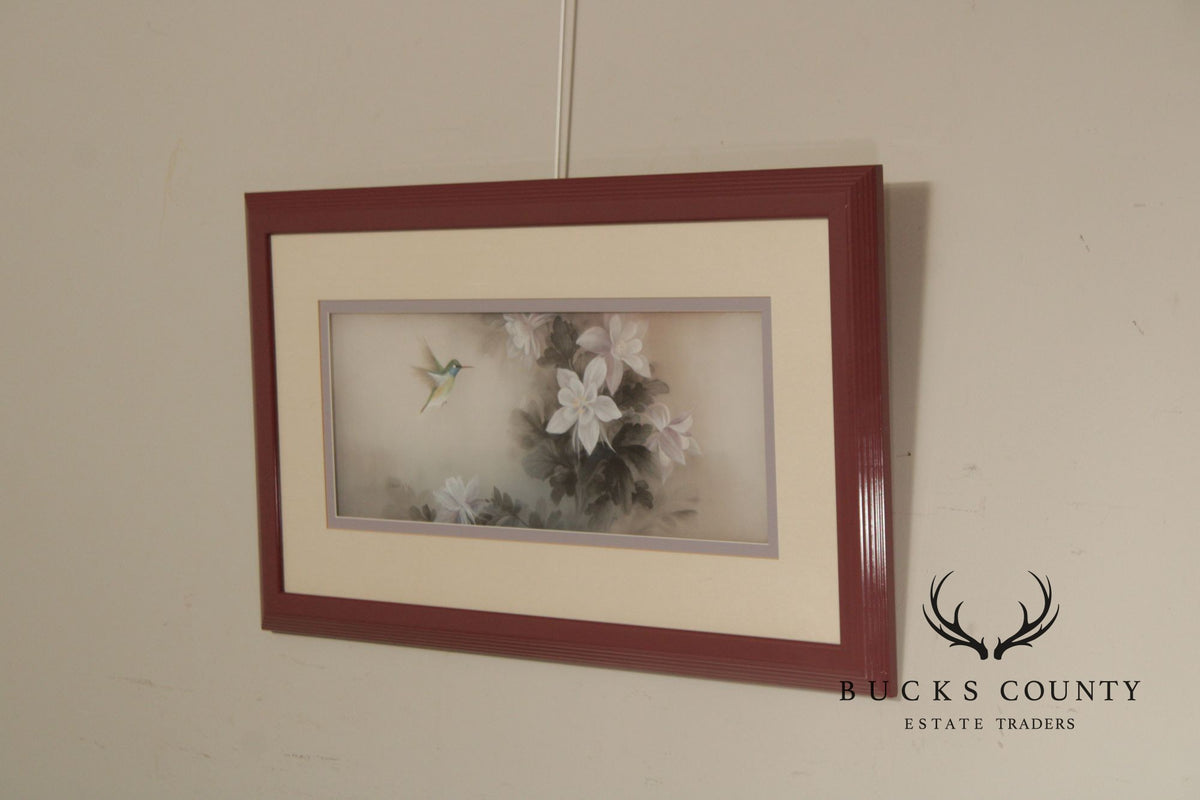 Lena Liu Chinese Pair of Bird and Flower Paintings on Silk