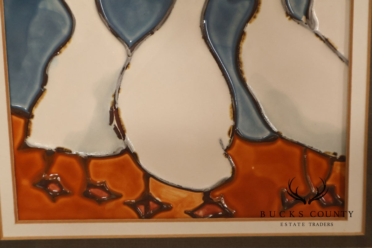 Pair of Harris G. Strong Framed Duck Ceramic Tile Matted Art