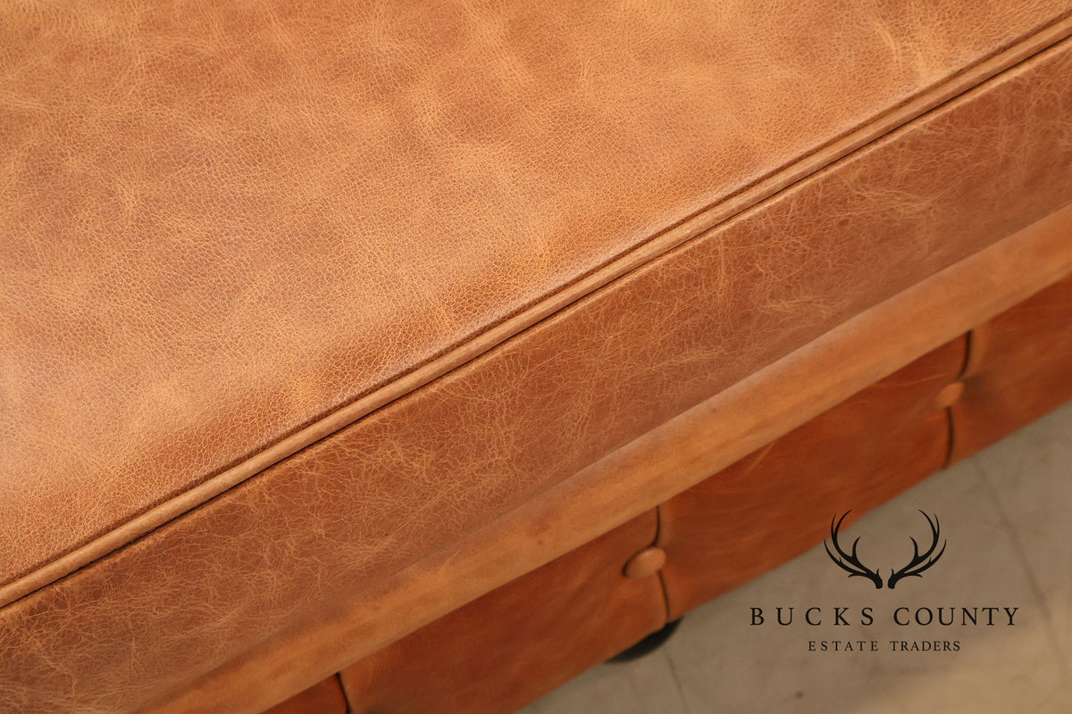 Chesterfield Style 8 Foot Distressed Brown Tufted Leather Sofa