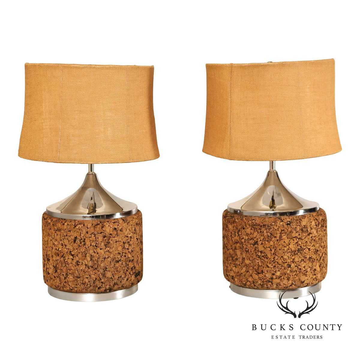 Leviton Mid Century Modern Pair of Cork Table Lamps