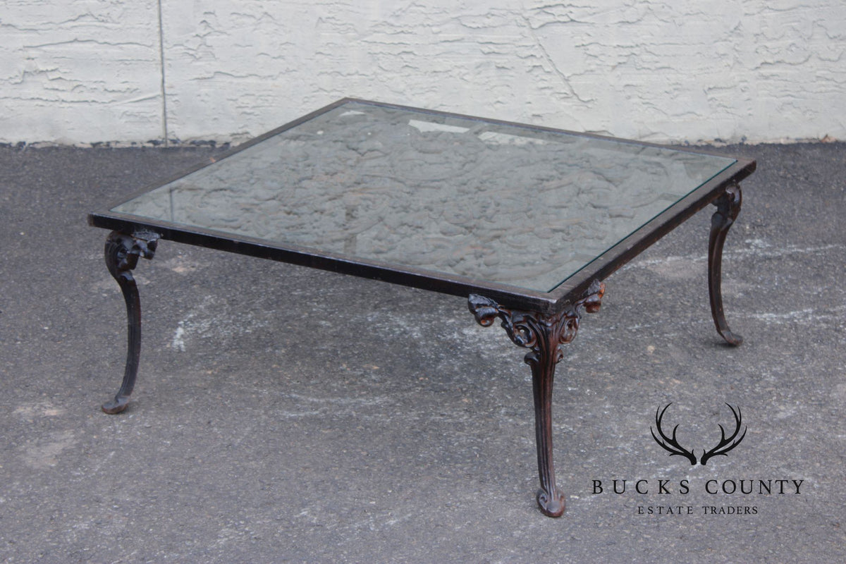 Victorian Style Glass Top Iron Coffee Table