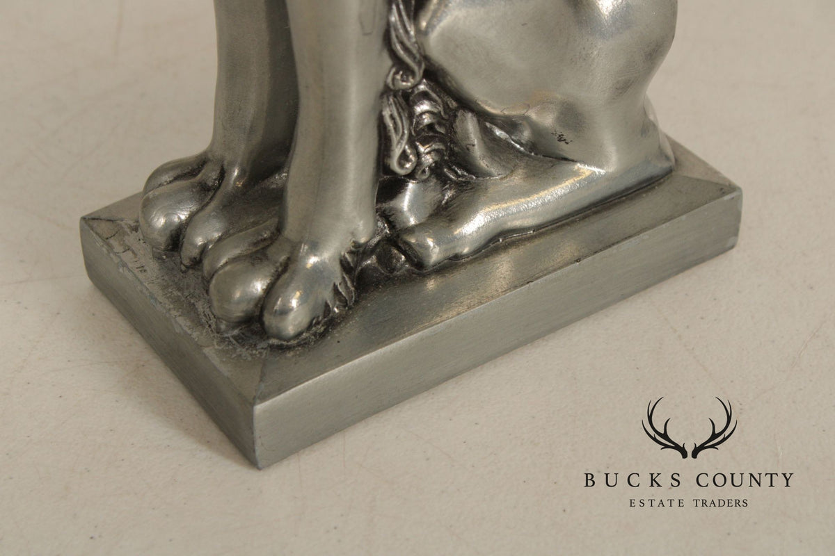 Vintage Pair Of Silvered Metal Lion Bookends