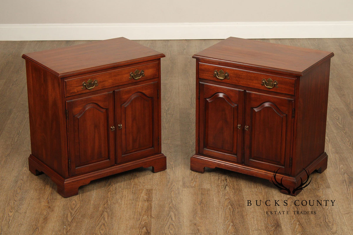 Henkel Harris Chippendale Style Pair of Cherry Nightstands