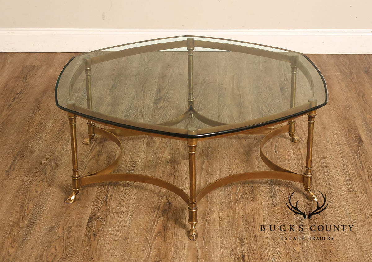 Directoire Style Vintage Brass and Glass Top Coffee Table