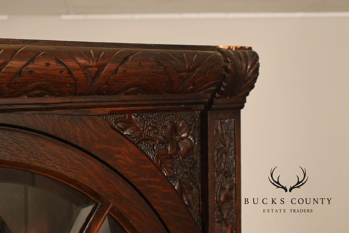 Antique RJ Horner Style Victorian Carved Oak Corner Cabinet