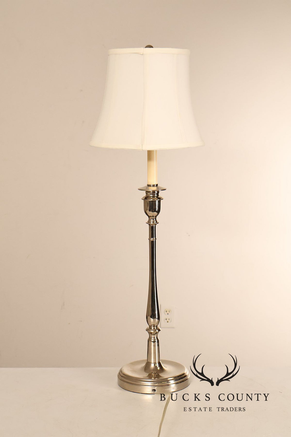Ralph Lauren Pair of Chrome Candlestick Table Lamps