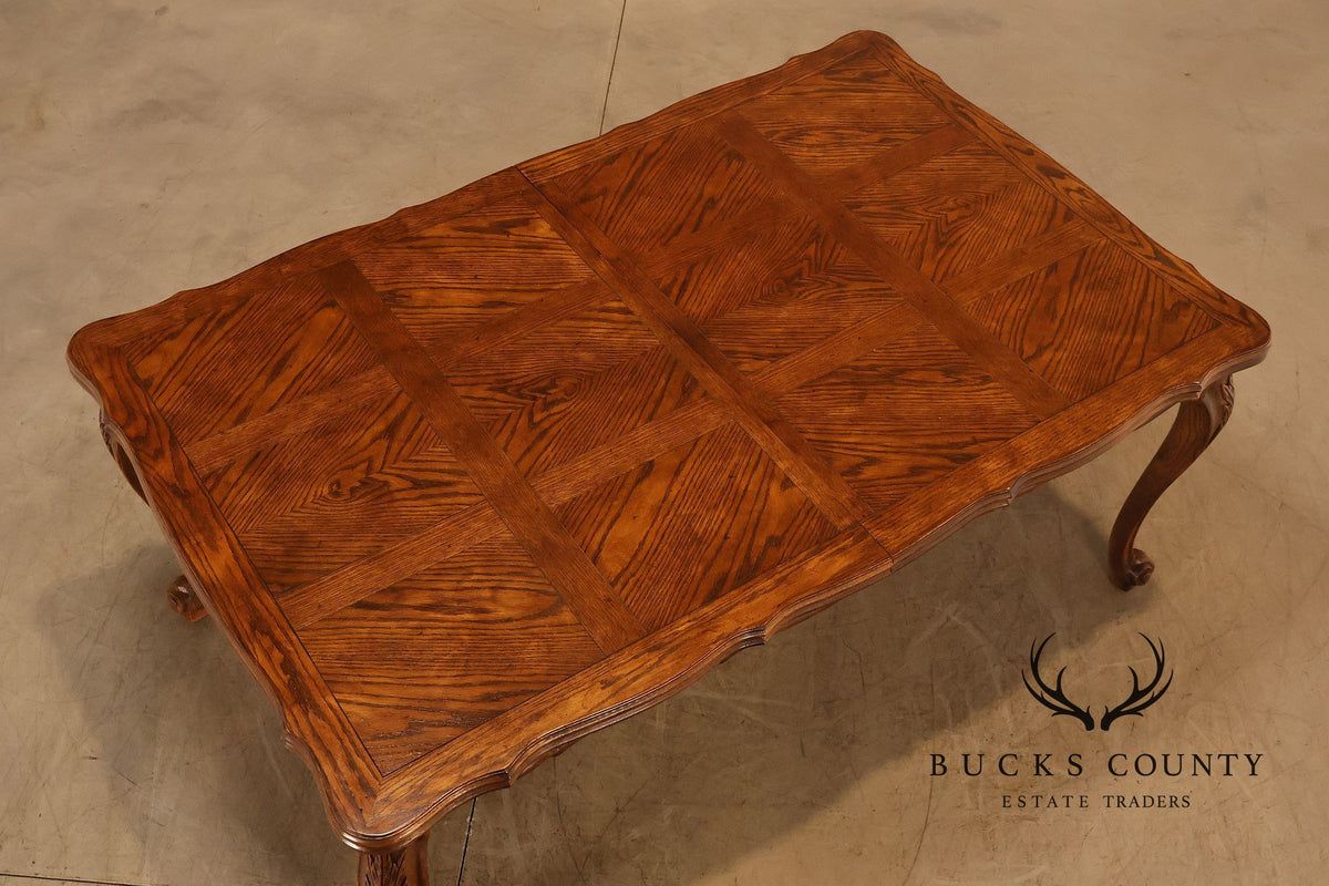 Century French Country Oak Parquet Top Expandable Dining Table With 2 Leaves