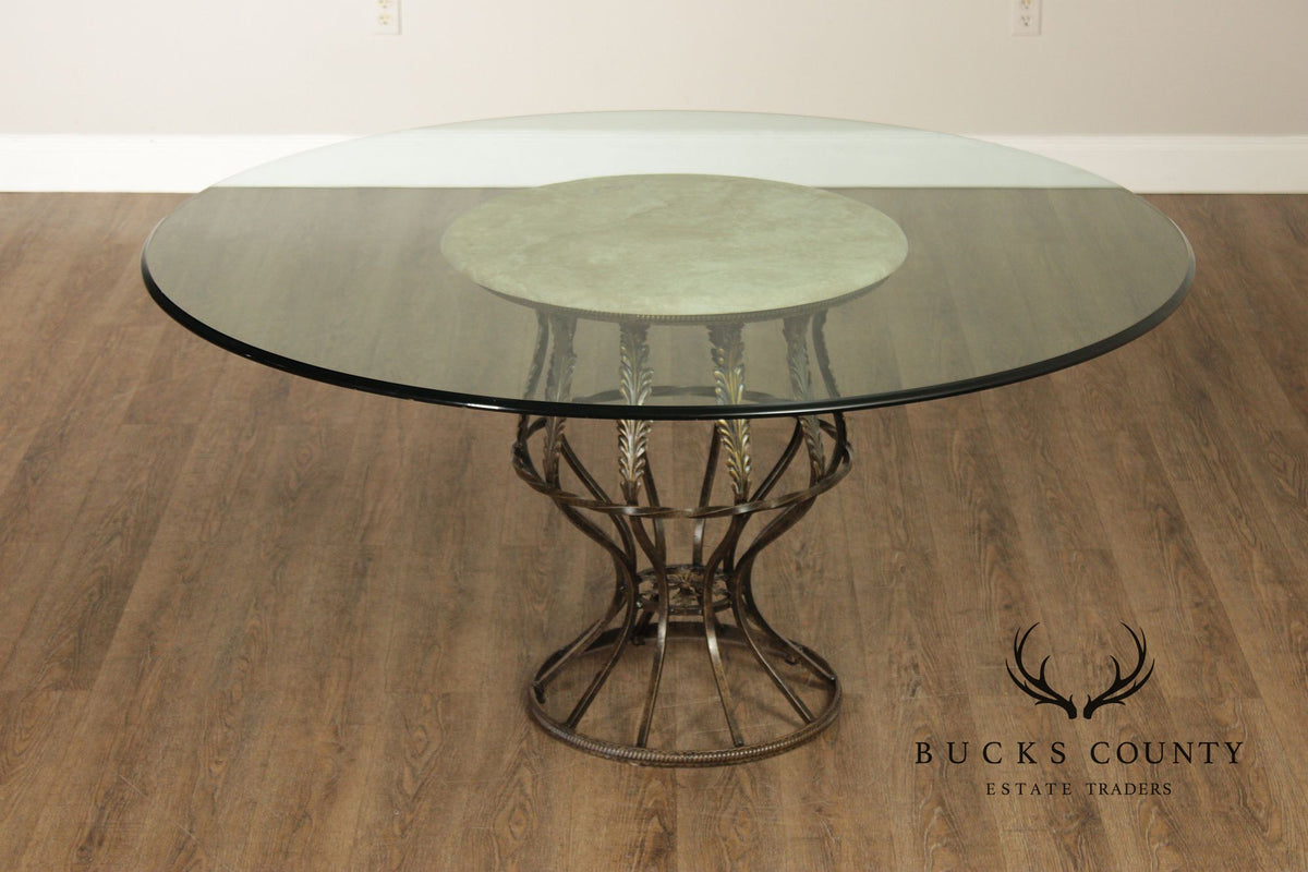 Drexel Heritage Coastal Style Round Glass Top Dining Table With Four Cane Back Chairs