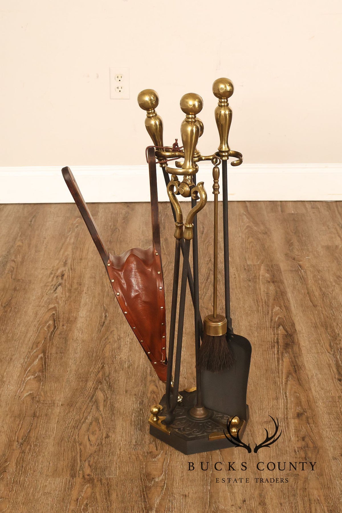 Vintage Brass Six-Piece Fireplace Tool Set
