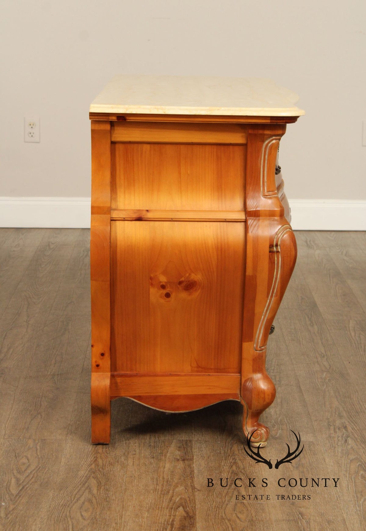 French Country Style Marble Top Pine Commode