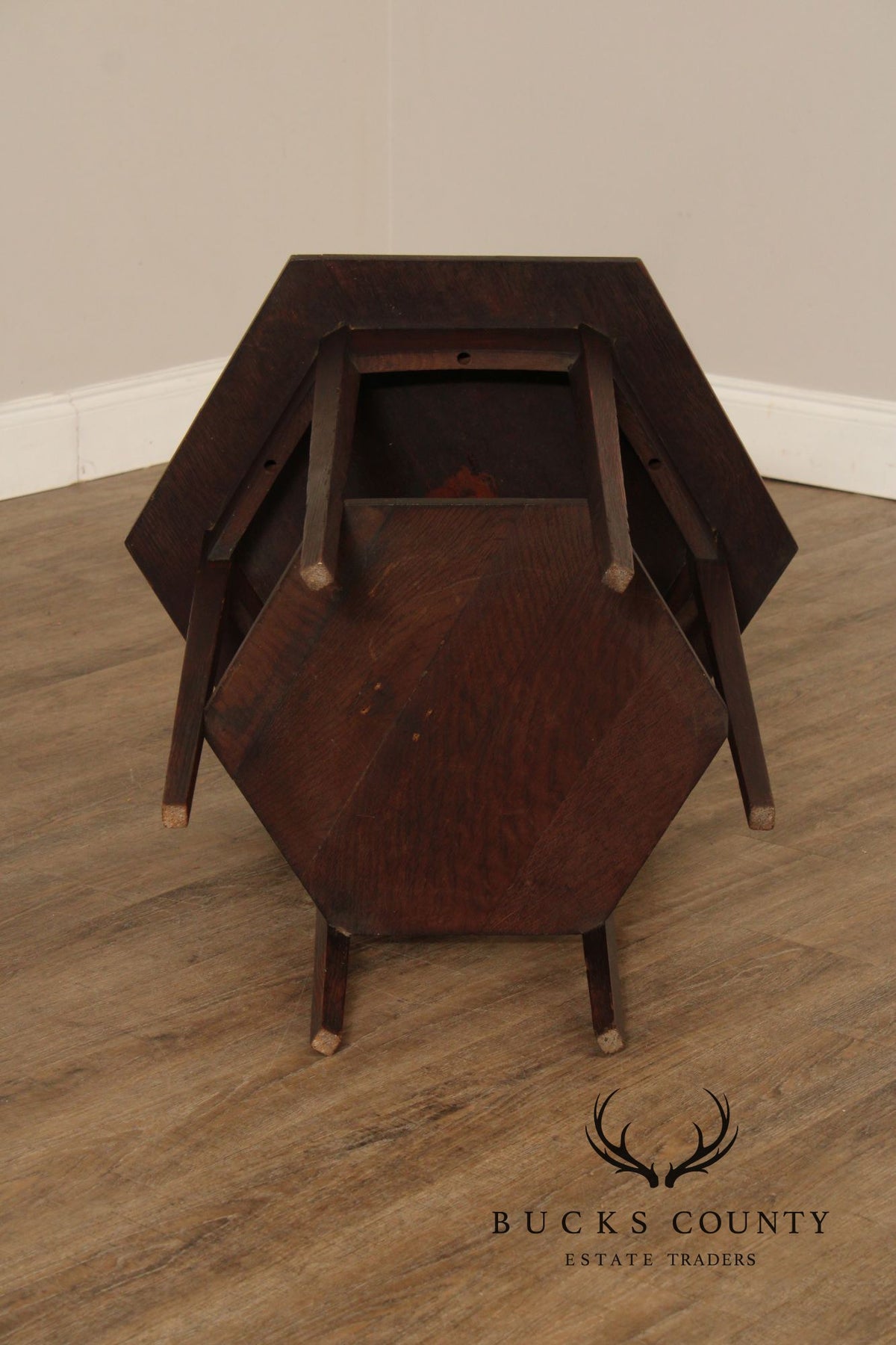 Imperial Furniture Antique Mission Oak Hexagonal Lamp Table