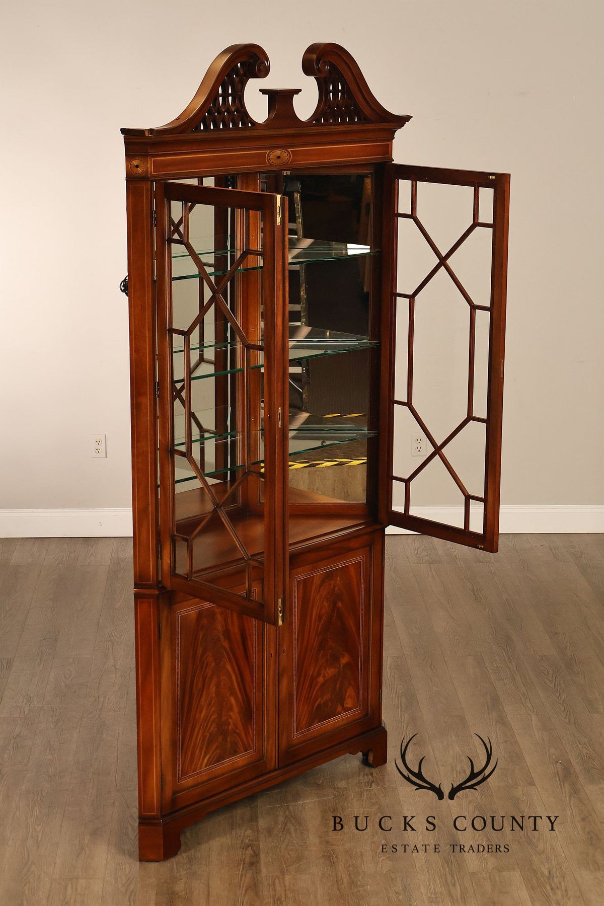 Georgian Style Lighted Mahogany Corner Cabinet