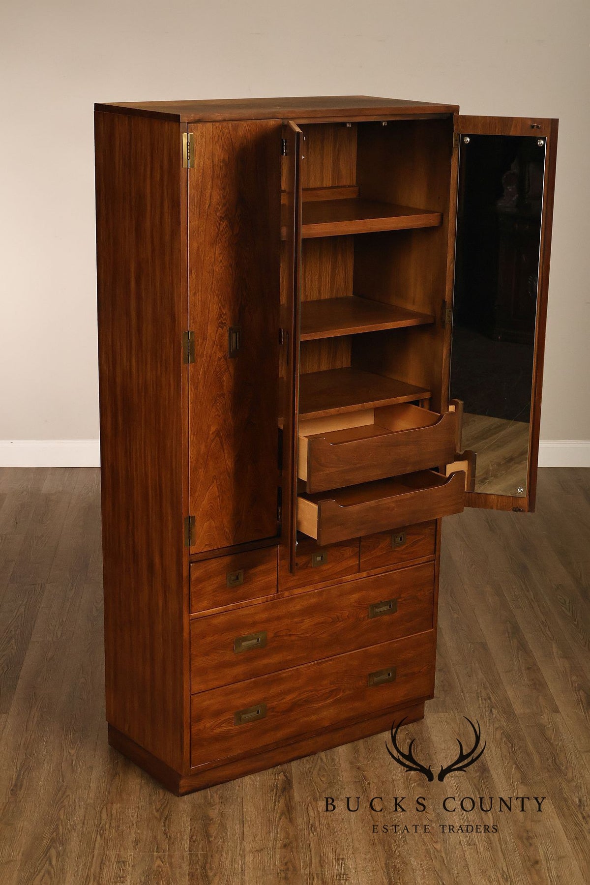 Vintage Campaign Style Wardrobe Armoire Cabinet