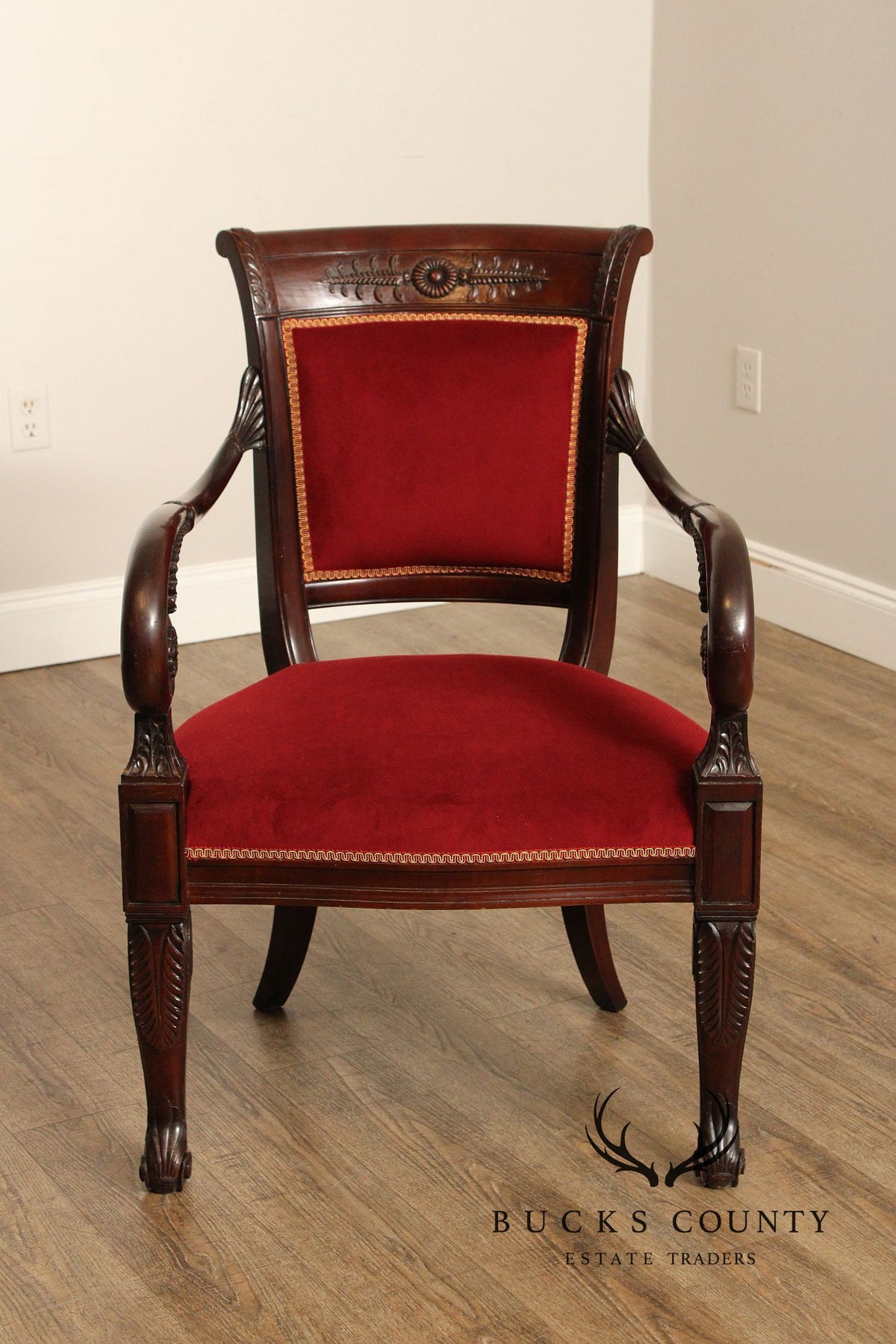 French Empire Style Pair of Mahogany Armchairs