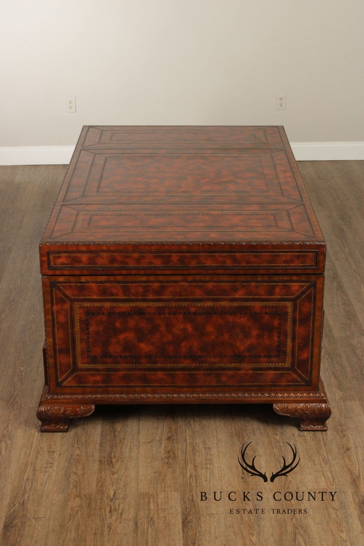 Maitland Smith Georgian Style Tooled Leather Executive Partner Desk