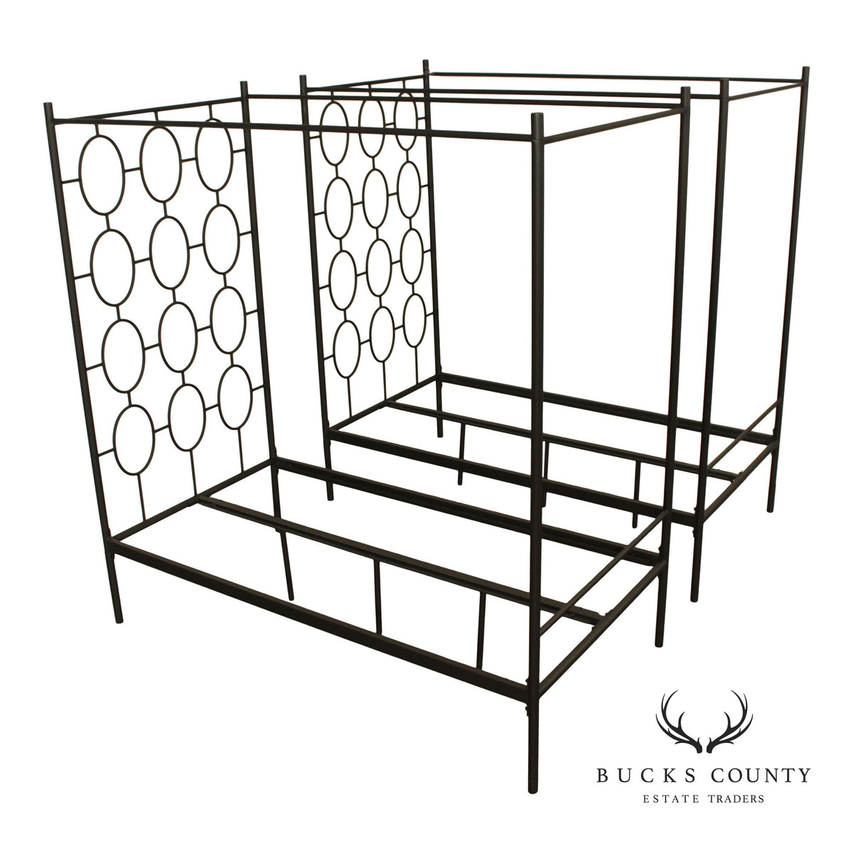 West Elm Pair of 'Ellipse' Twin Size Iron Canopy Beds
