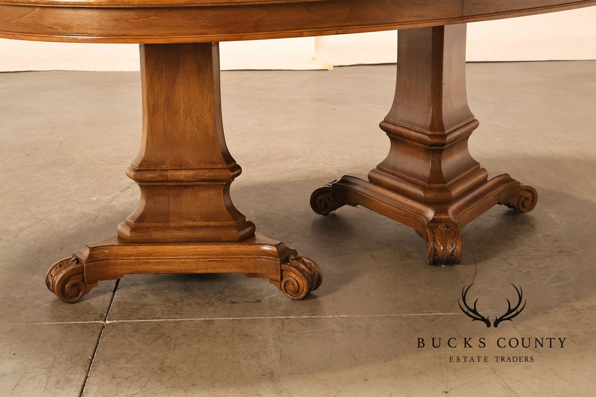 Neoclassical Style Walnut Double Pedestal Dining Table