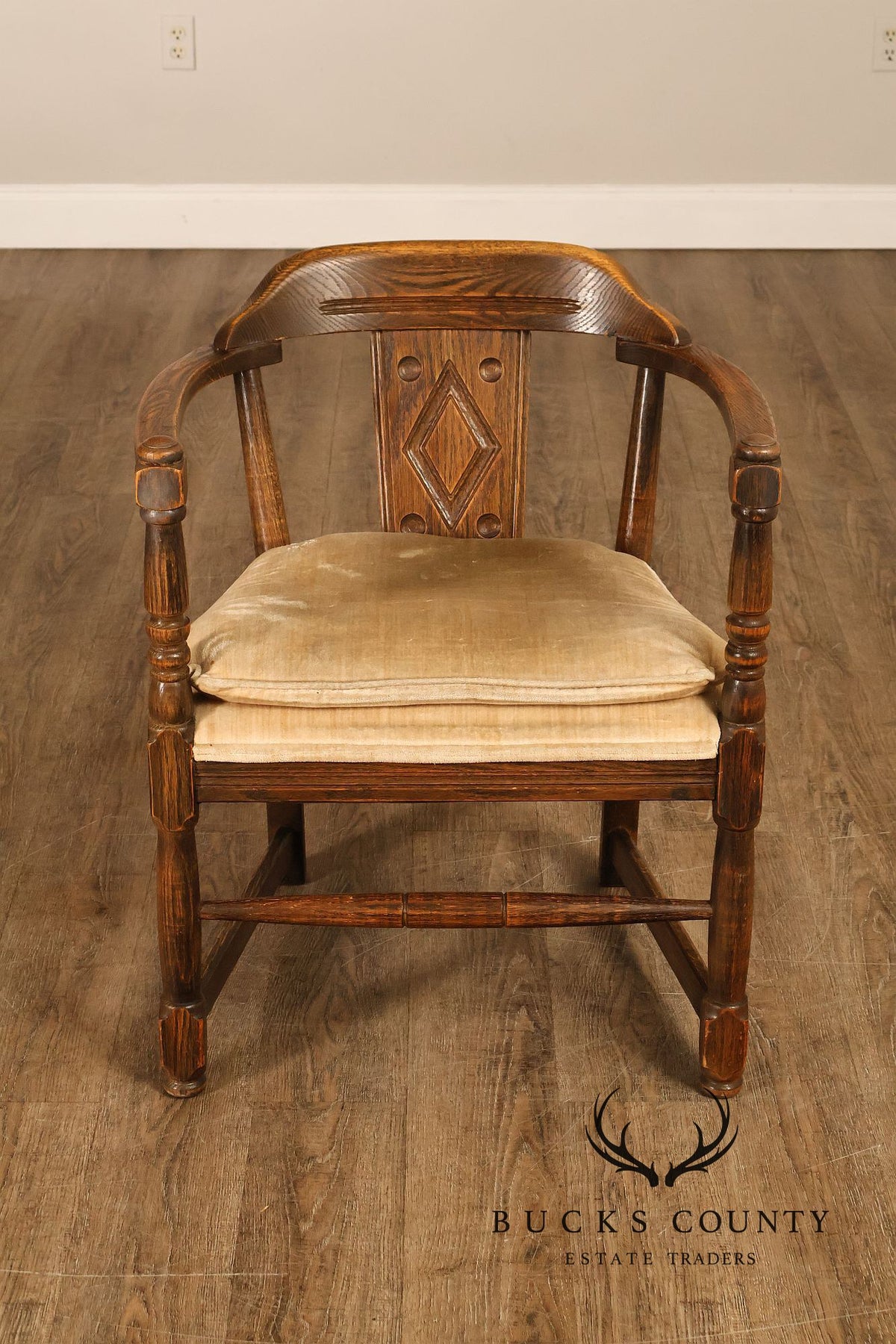 Tudor Style Pair of Oak Armchairs