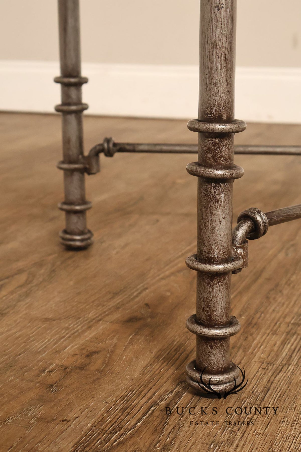 Vintage Neoclassical Style Silvered Iron And Glass Coffee Table