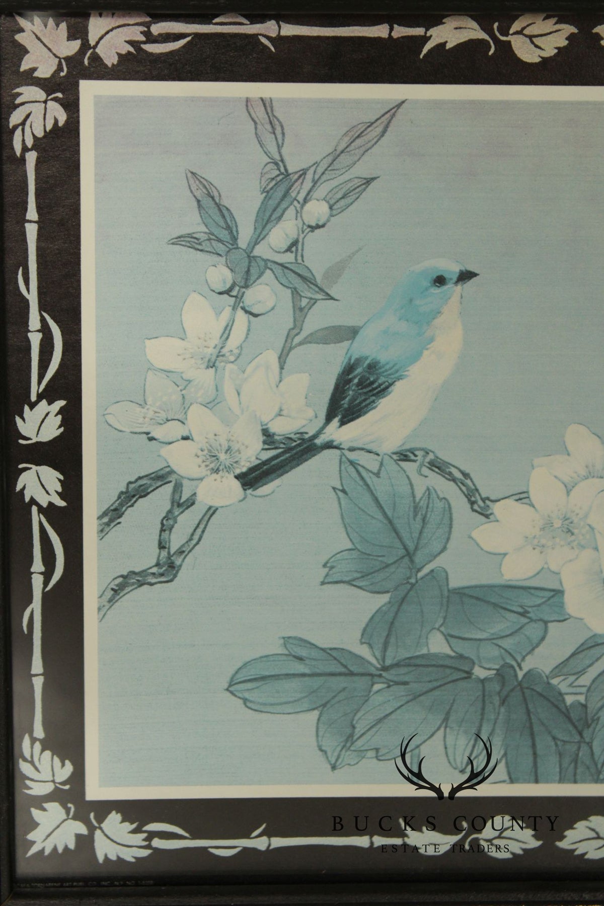 Vintage Asian Style Pair of Bird and Flower Prints