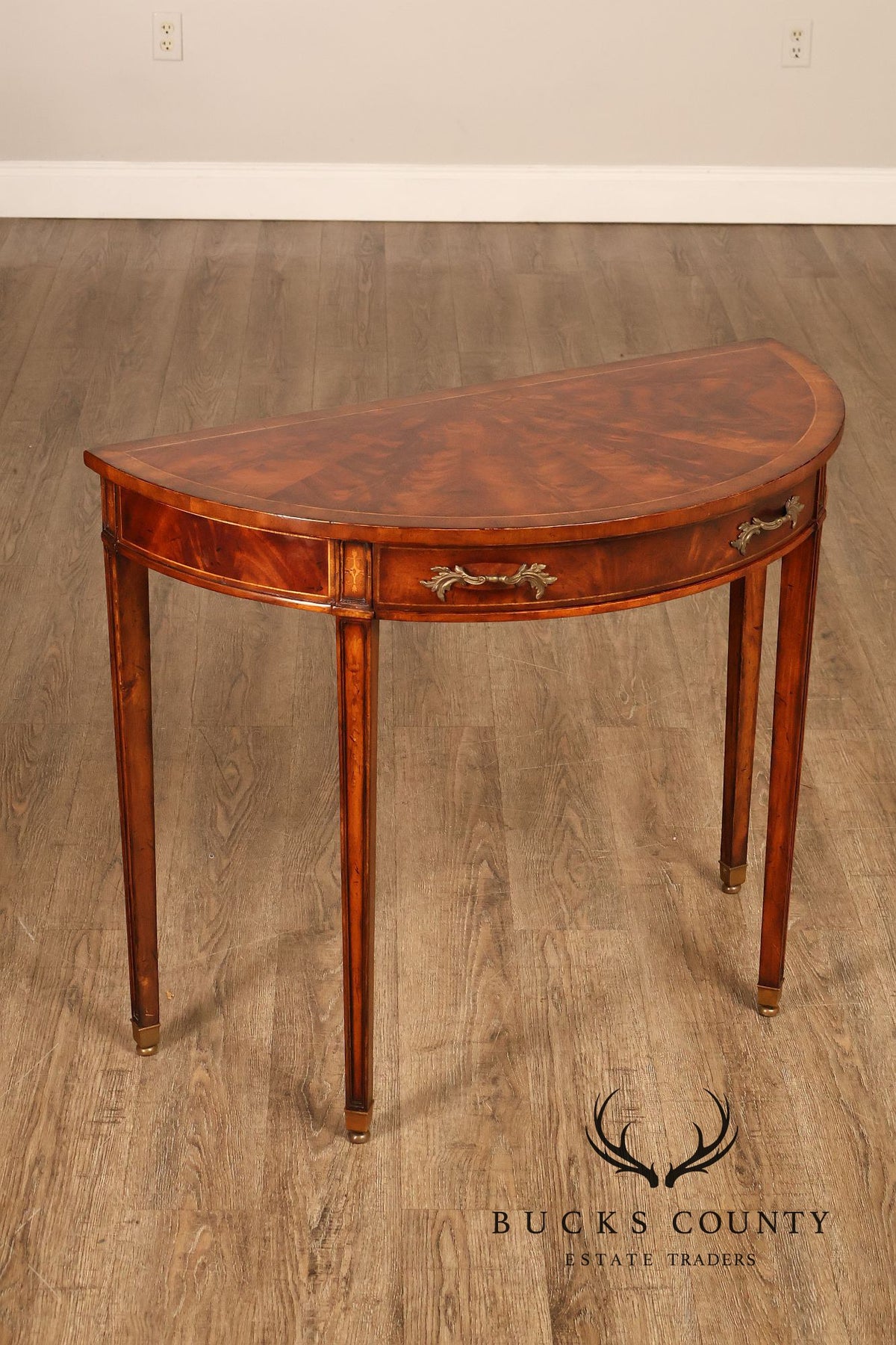 Jonathan Charles Inlaid Mahogany Demilune Console Table