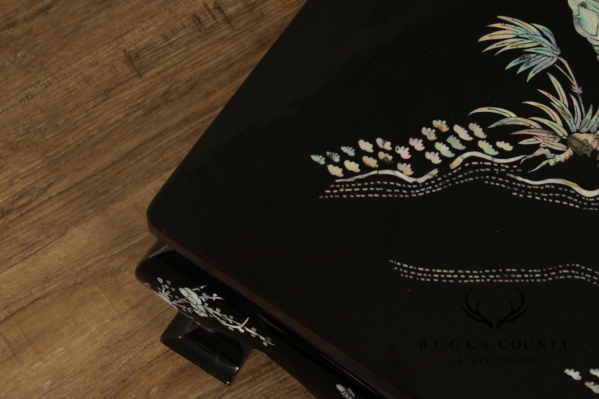 Korean Vintage Black Lacquer And Mother of Pearl Inlaid Coffee Table