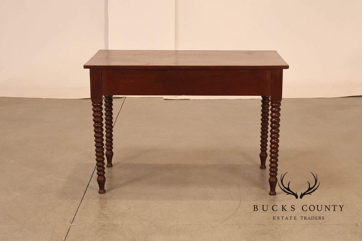 Antique American Turned Leg One Drawer Writing Table