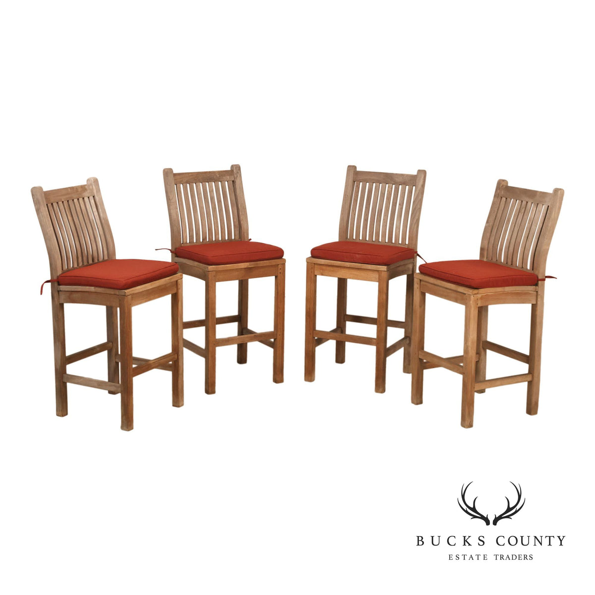BenchSmith Set of Four 'Buckingham' Teak Outdoor Bar Stools