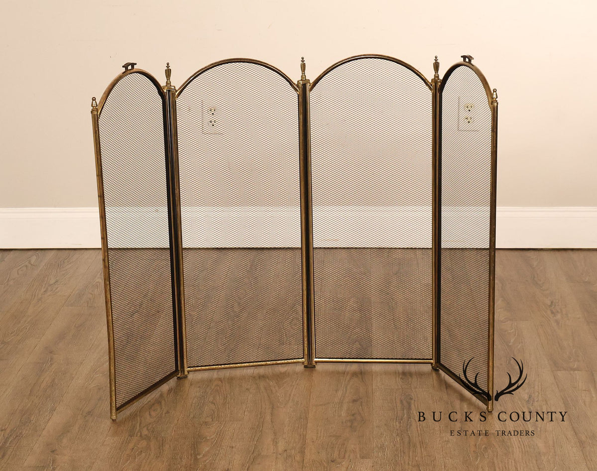 Vintage Brass Three-Panel Fireplace Screen