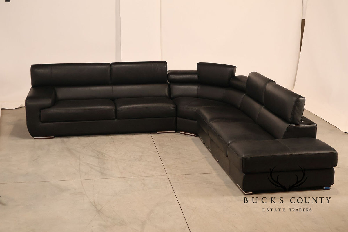 Italian Homes Contemporary Black Leather Sectional Sofa