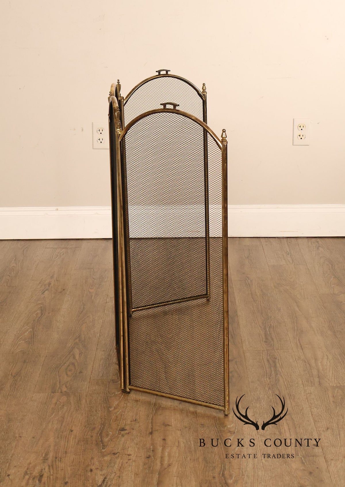 Vintage Brass Three-Panel Fireplace Screen