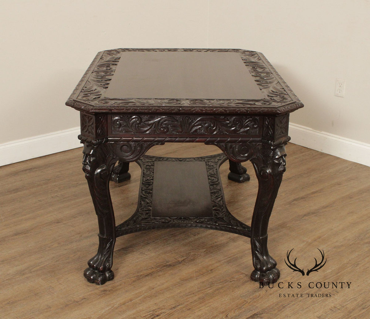 Antique Victorian Carved Mahogany Partners Desk