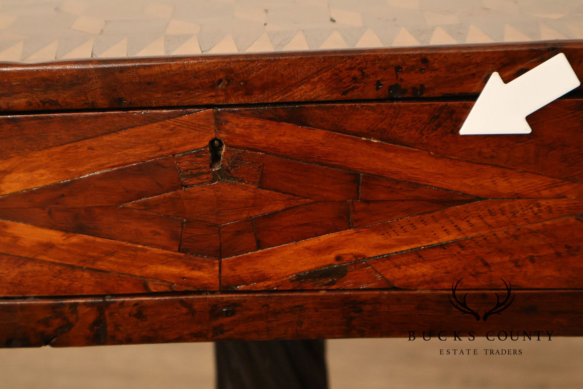 Antique British Colonial Game Table Geometric Wood Inlay