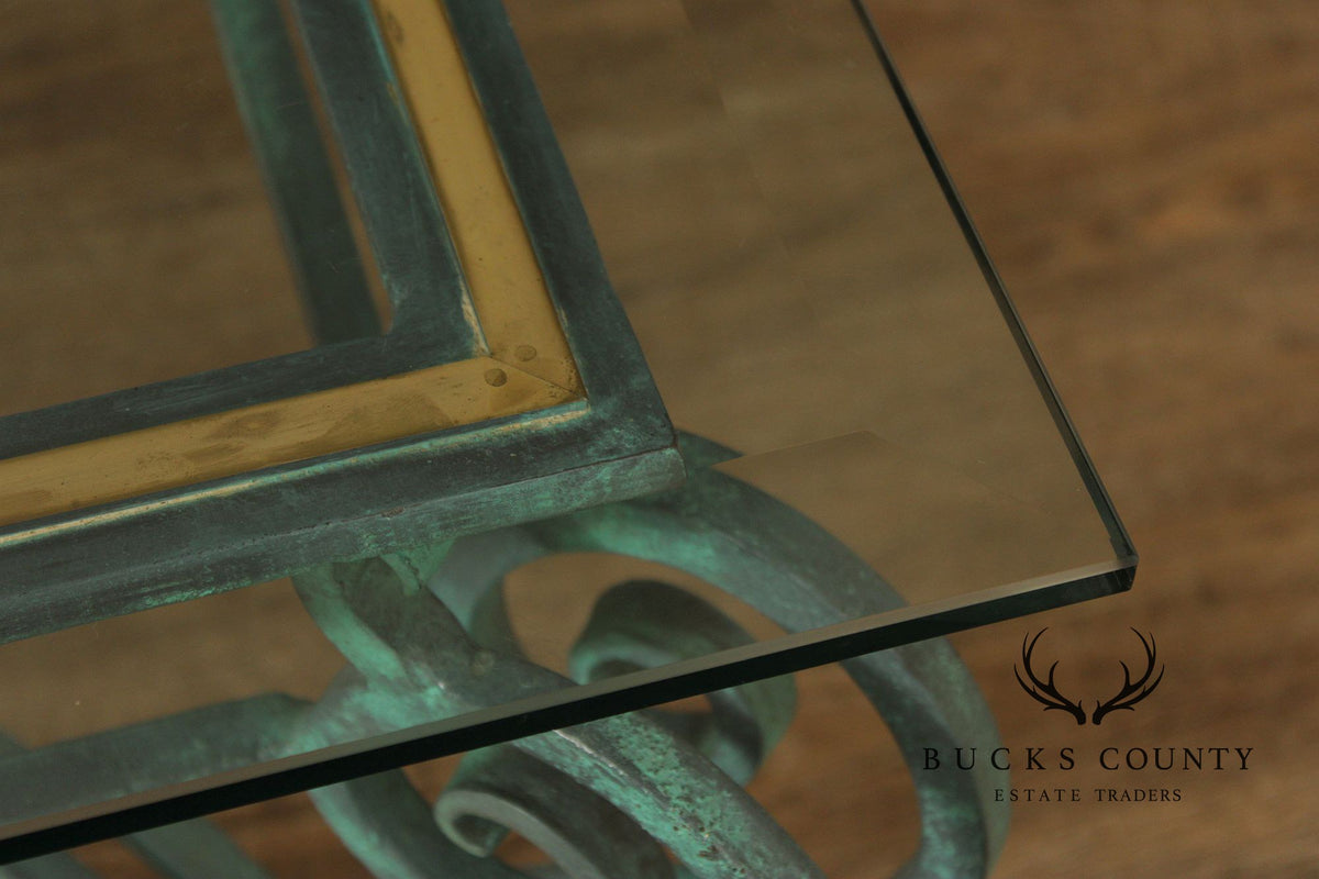 Baroque Style Glass Top Wrought Iron Coffee Table