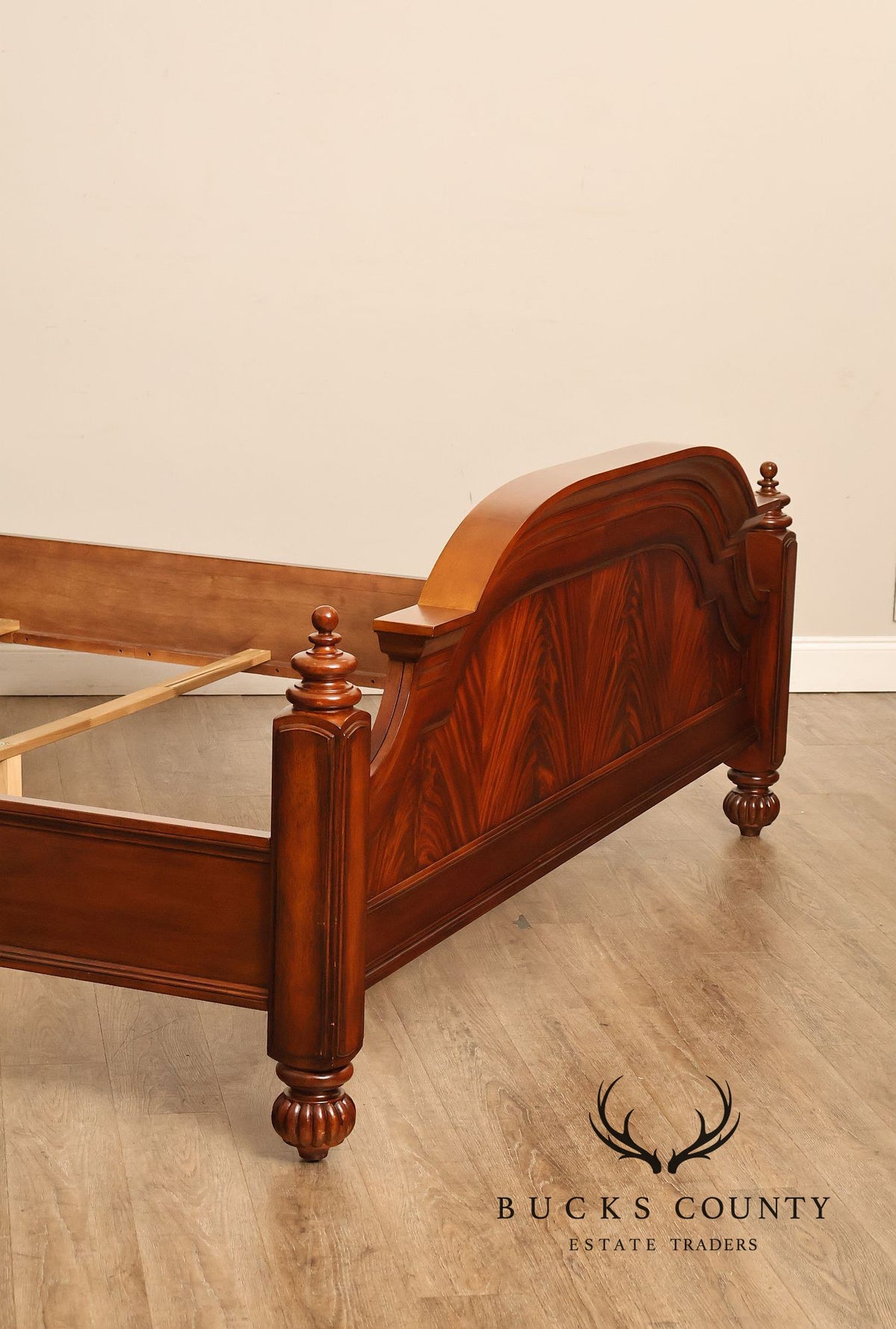 King Size Mahogany Flame Veneer Carved Bed Frame