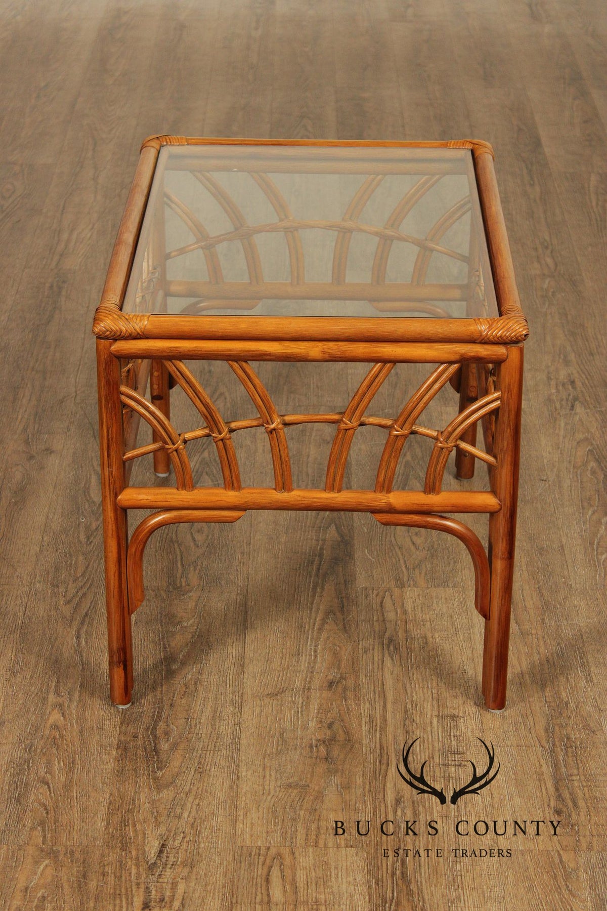 South Sea Rattan  'New Kauai' Glass Top Side Table