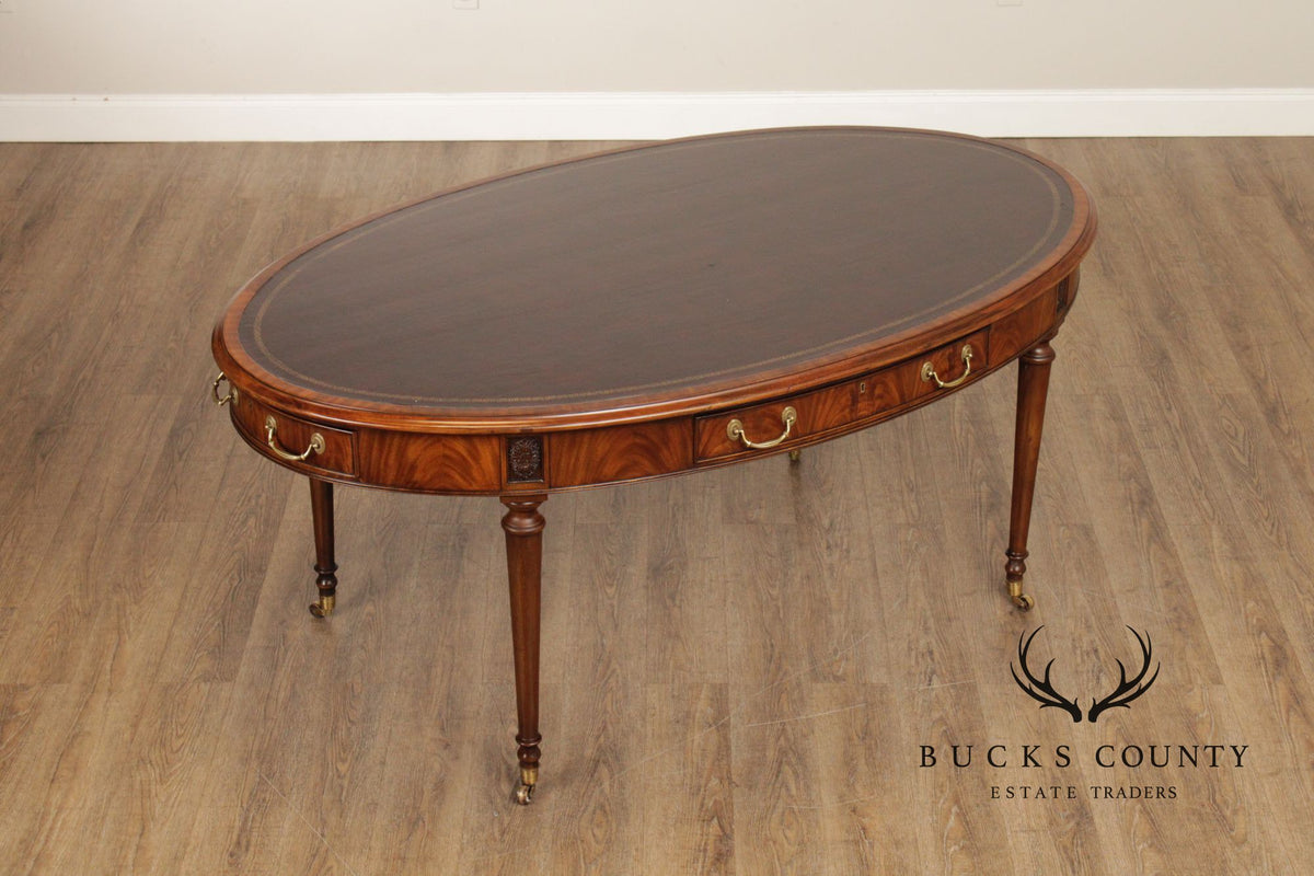 E.J. Victor Regency Style Mahogany Leather Top Oval Partners Desk Writing Table