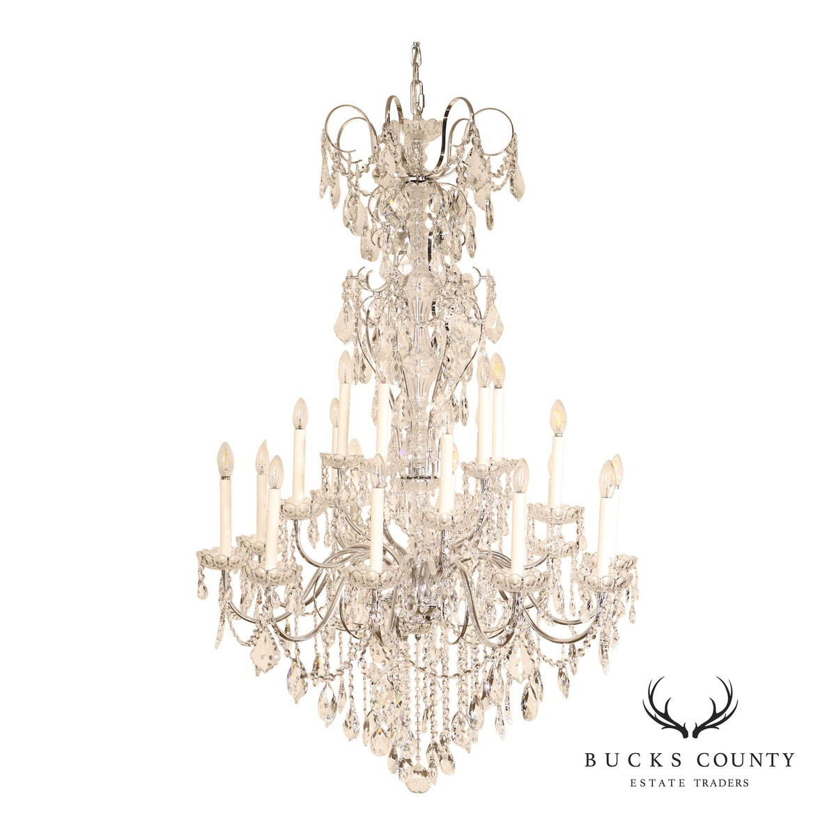 Schonbek Twenty-Light Crystal Two-Tier Polished Silver Chandelier