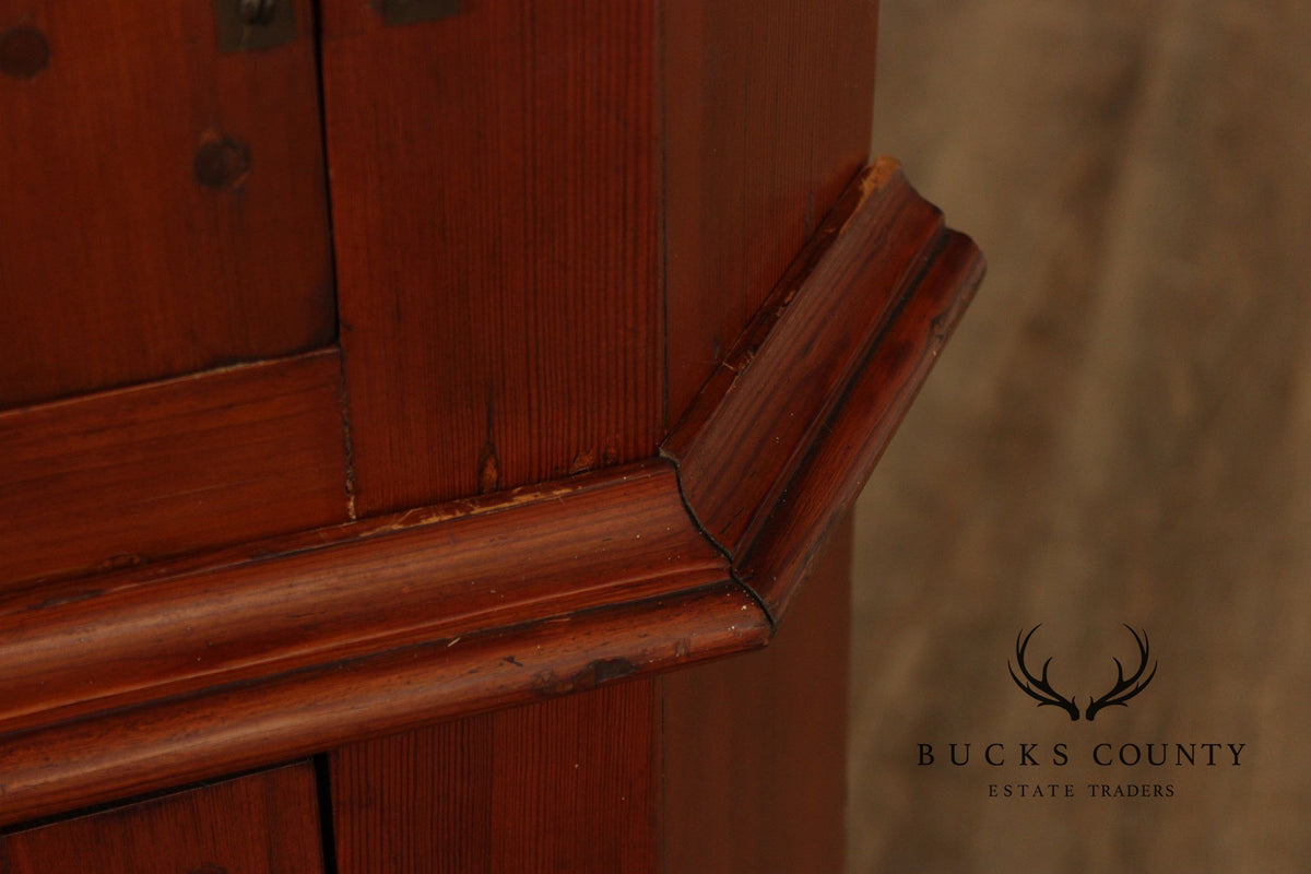 Antique American Pine Two-Part Paneled Door Corner Cupboard