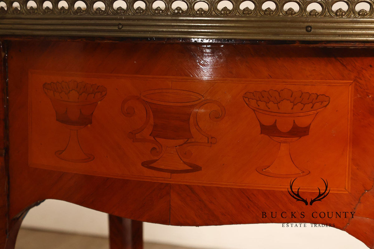 French Louis XVI Style Inlaid Oval Accent Table With Ormolu Mounts