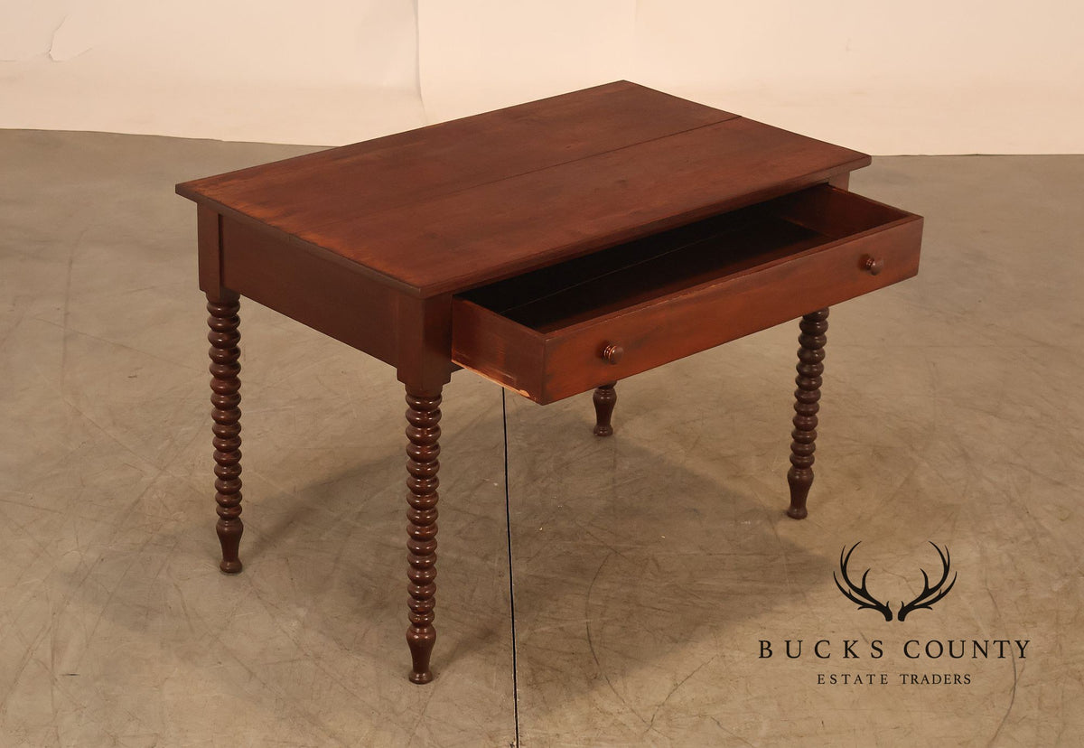Antique American Turned Leg One Drawer Writing Table