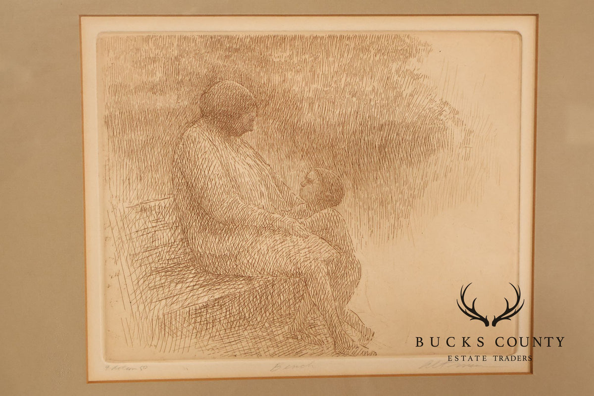 Harold Altman Framed Etching, 'Bench'