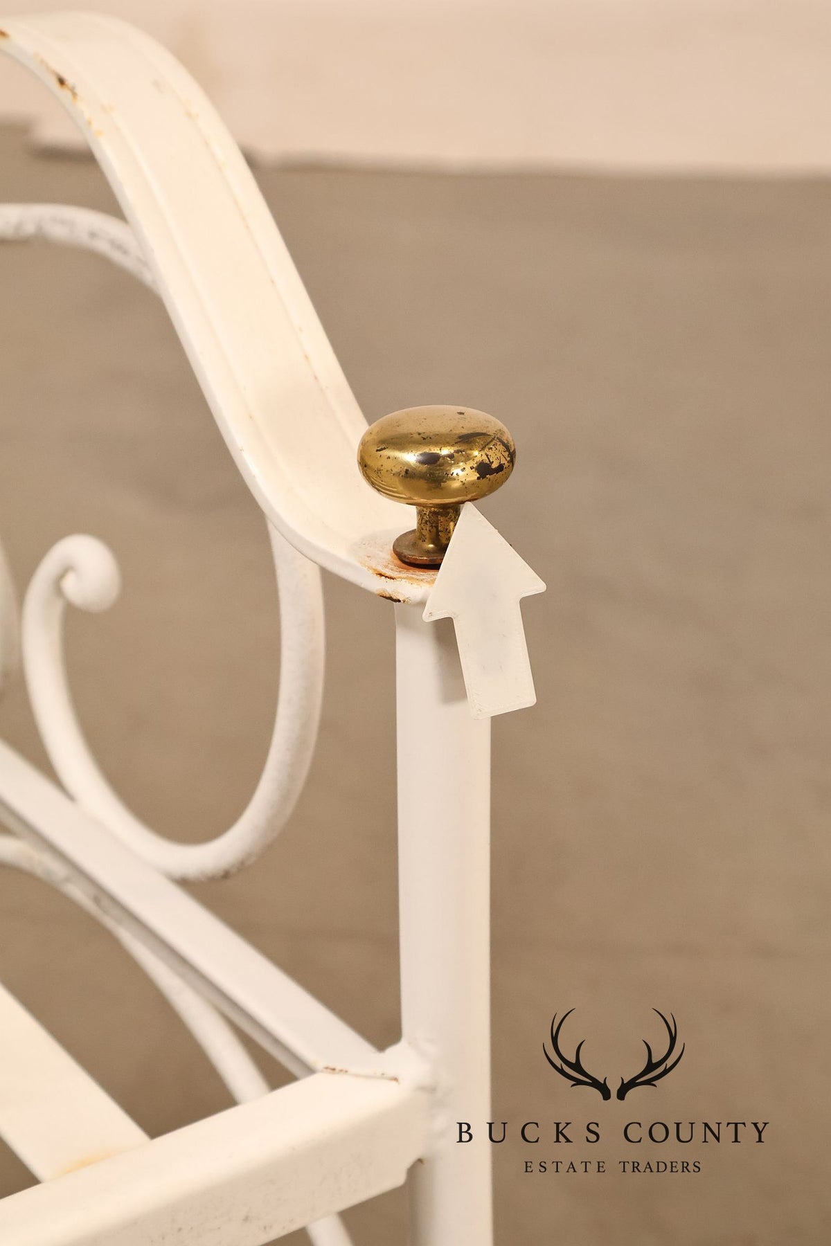 Woodard Vintage White Painted Wrought Iron Garden Bench With Scrollwork Back