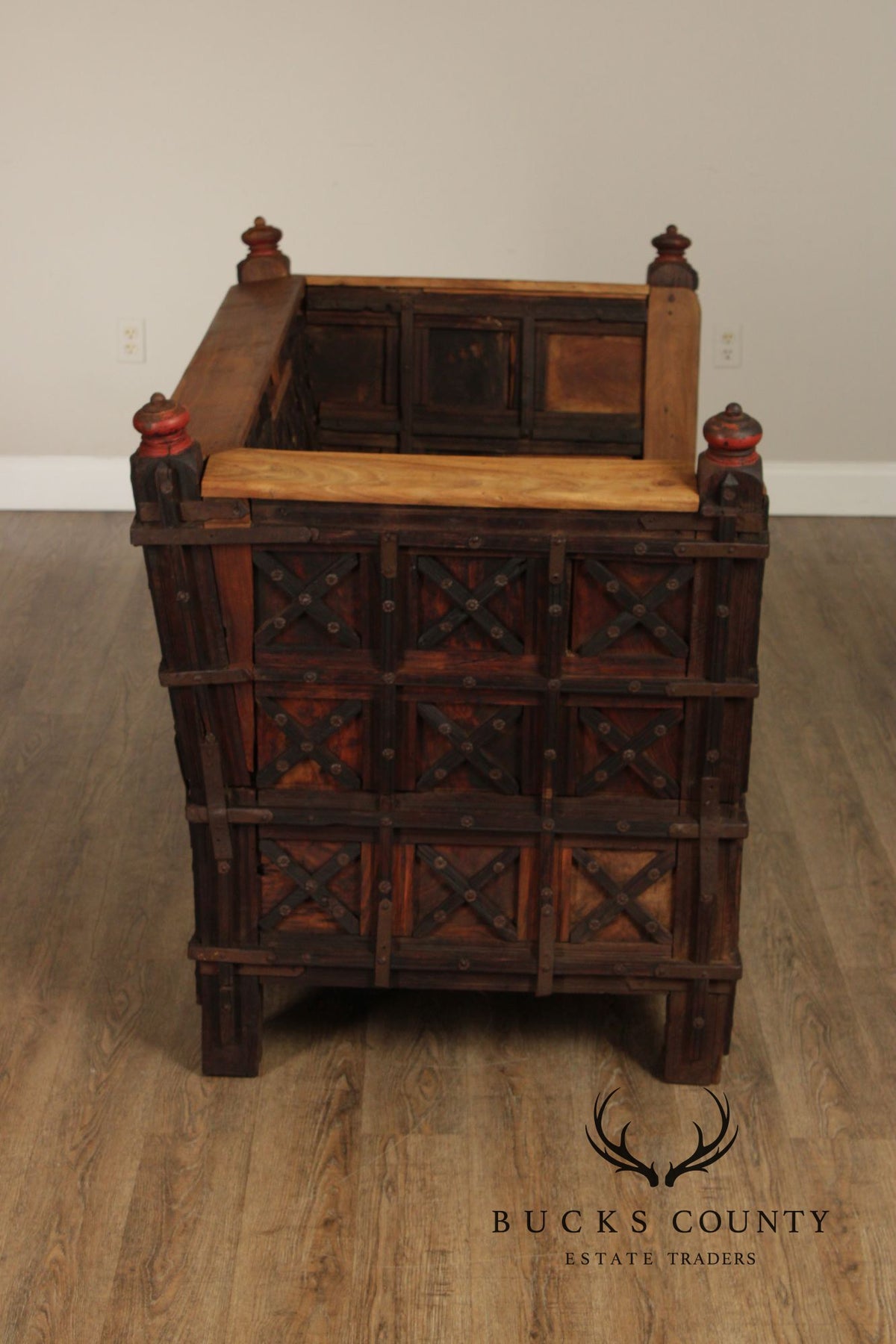 Antique Indian Teak Dowry Chest Settee